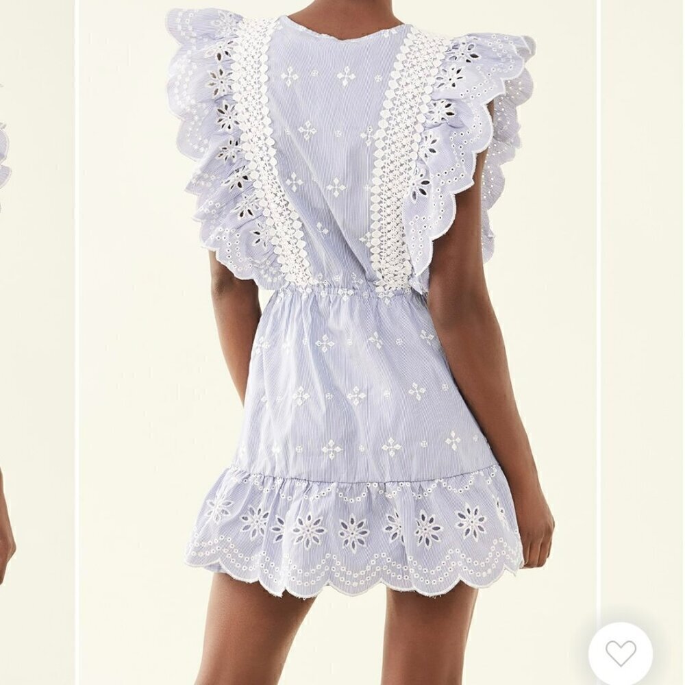 BB Dakota NWT Ruffled Embroidered Eyelet Blue & White Dress Medium - Picture 2 of 11